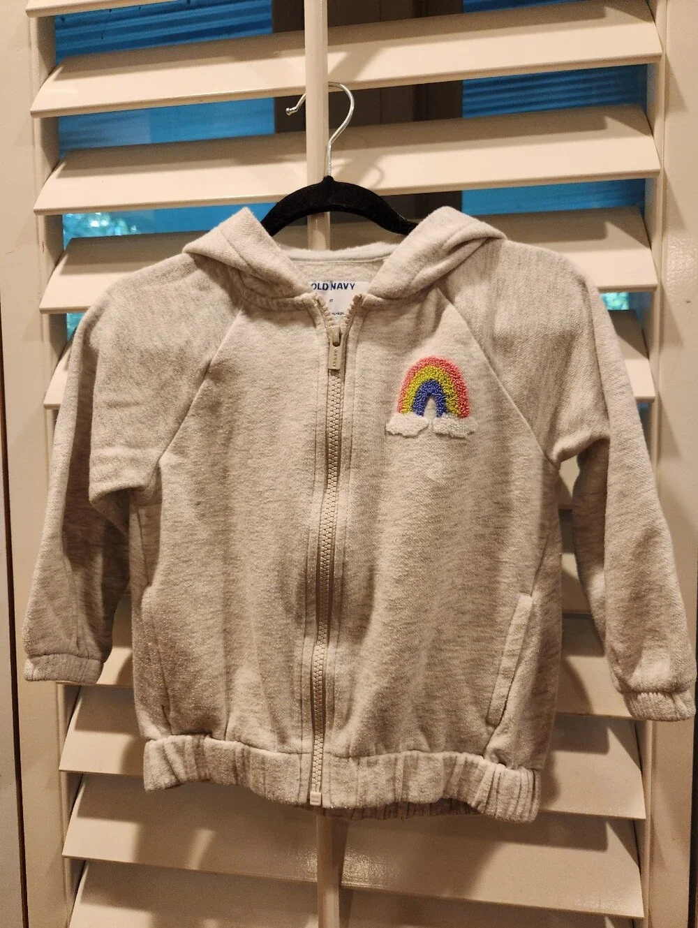 Old Navy Cream Kids Zip Hoodie with Rainbow Embroidery